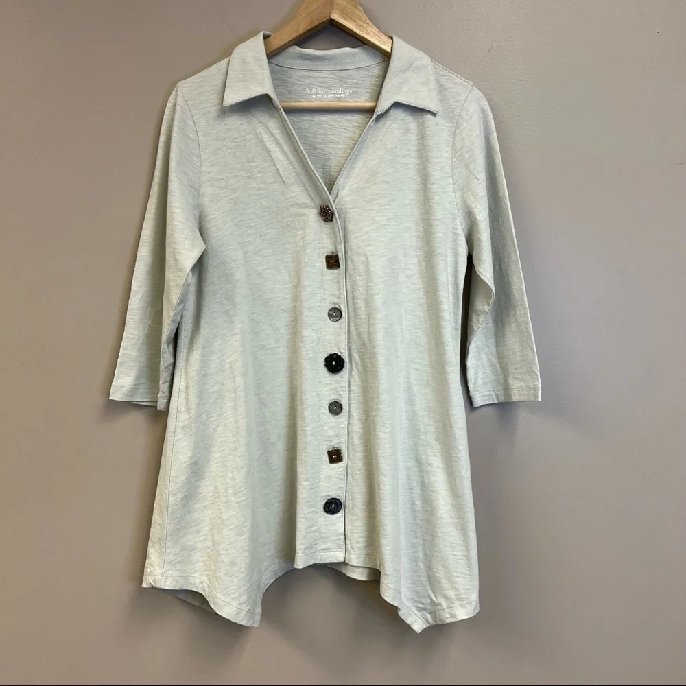 Soft surroundings Danielle button up tunic long sleeve cotton collared top small - Picture 7 of 11